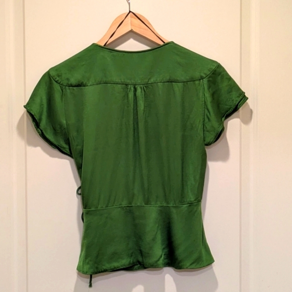 $5 Item! Zara Woman S Green Viscose Wrap Blouse with Draped Sleeves - Picture 6 of 6